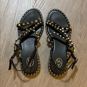 Ash Peace Studded Slingback Leather Sandals, Black